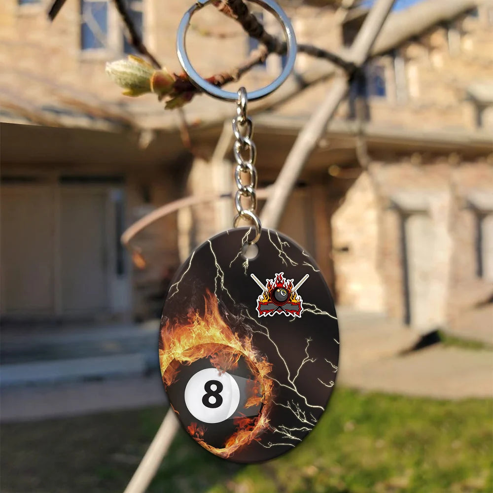 Billiard 8 Ball Thunder Fire Flame Personalized Name 3D Keychain Gift For Billiard Players ORN0177