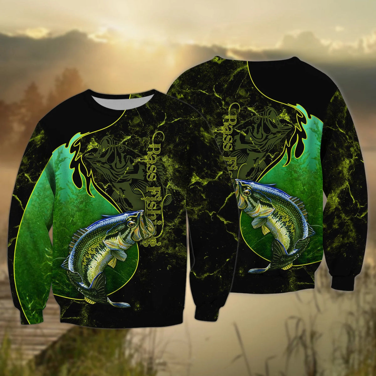 Bass Fishing Underwater Yinyang Camo 3D Print Shirts FISH0067