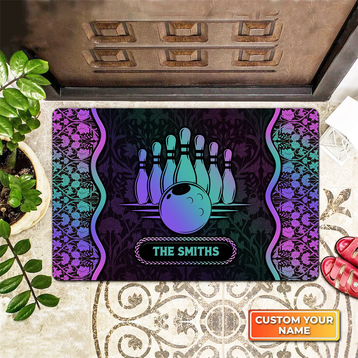 The Bowling Holo Graphic Pattern Personalized Doormat Gift For Bowler ORN0122