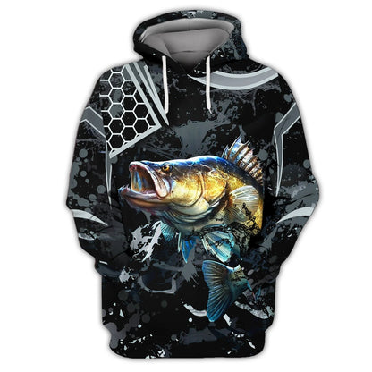 Bass Fishing Black 3D Hoodie Shirt For Men Hunting Life Hoodie Gifts FISH0070