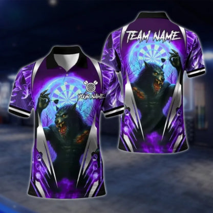 Custom Mens Werewolf Dart Polo Shirt, Custom Wolf Darts Team Shirts DAT0366