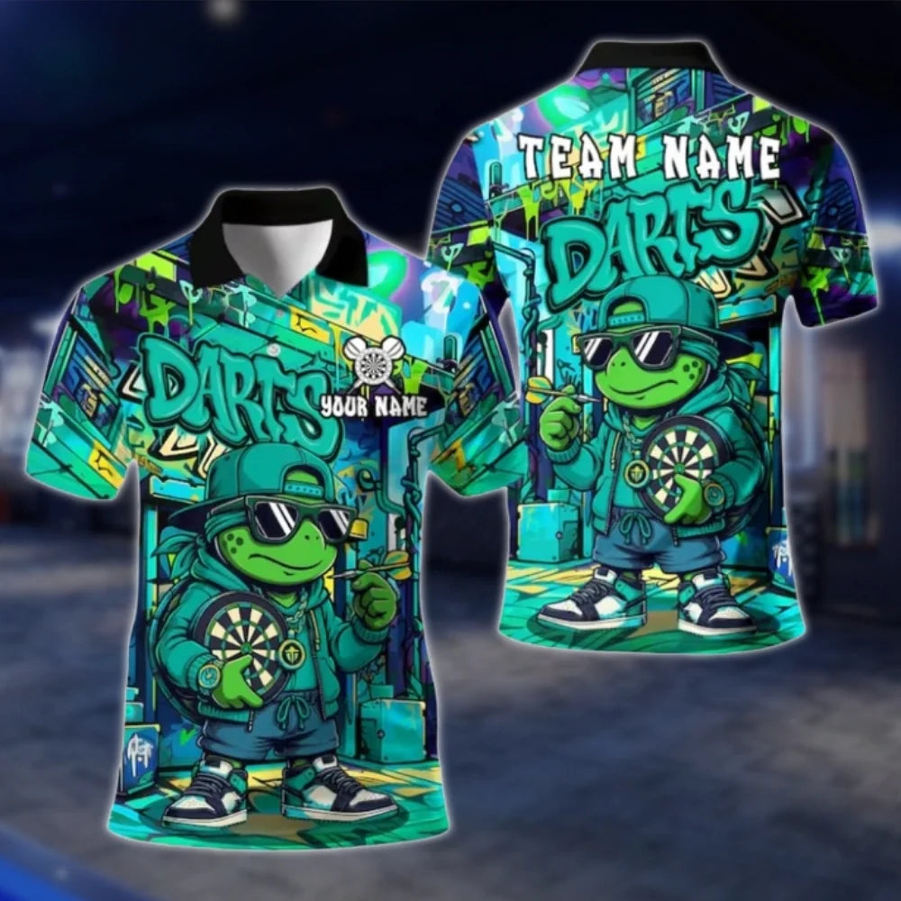 Turtle Graffiti Custom Mens Dart Polo Shirt Purple, Custom Turtle Darts Team Shirts DAT0410