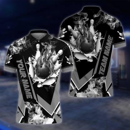 Personalized Mens Flaming Ball Bowling Polo Shirt, Custom Flame Bowling Shirt For Team BZ0811 BOW0145