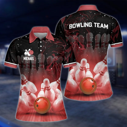 Custom Team Purple Black Bowling Womens Polo Shirt, Custom Bowling Team Shirt Ladies BZ0162 BOW0239