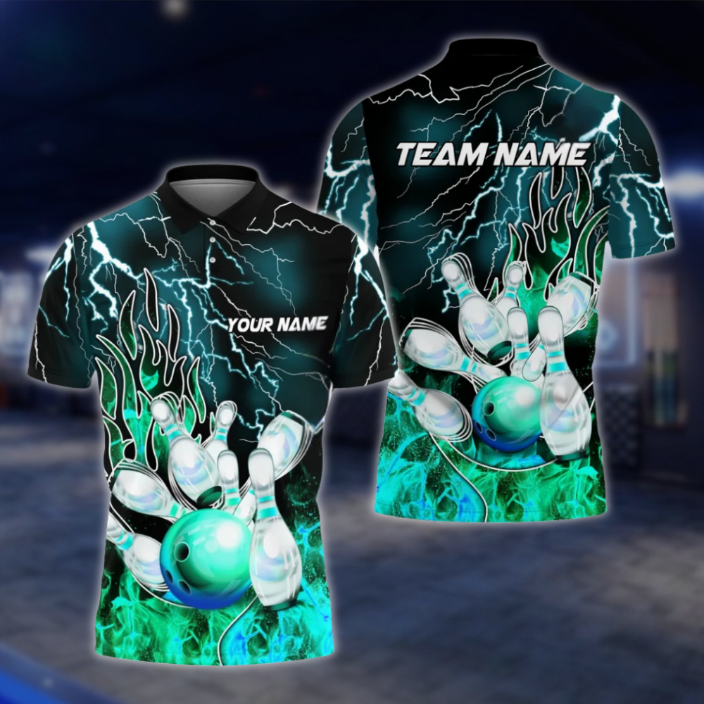 Personalized Flame Purple Bowling Polo Shirt For Men, Custom Flame Bowling Shirts Team BZ0759 BOW0160