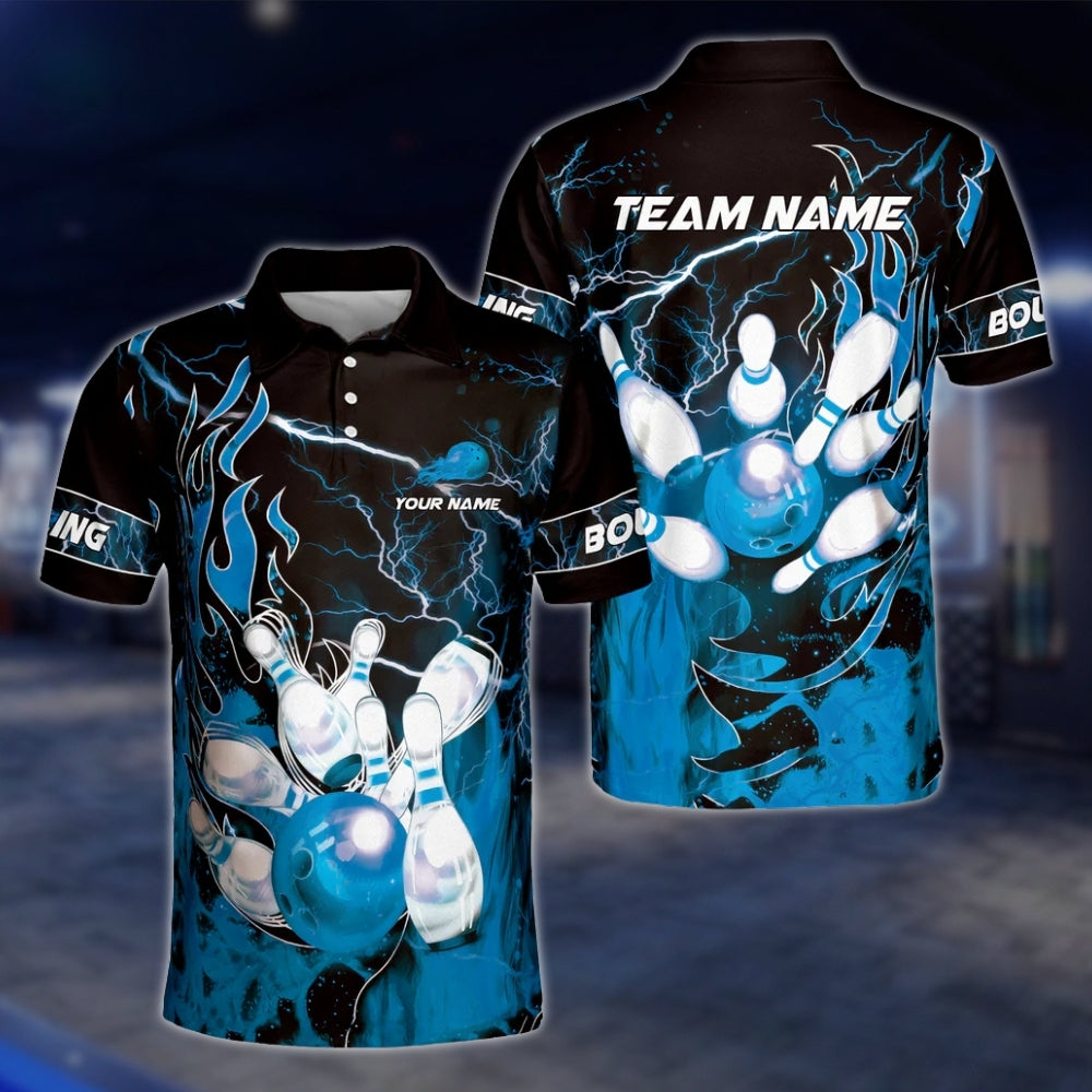 Custom Fire Thunder Bowling Polo Shirts For Mens, Custom Flame Team Bowling Shirts BZ0178 BOW0378