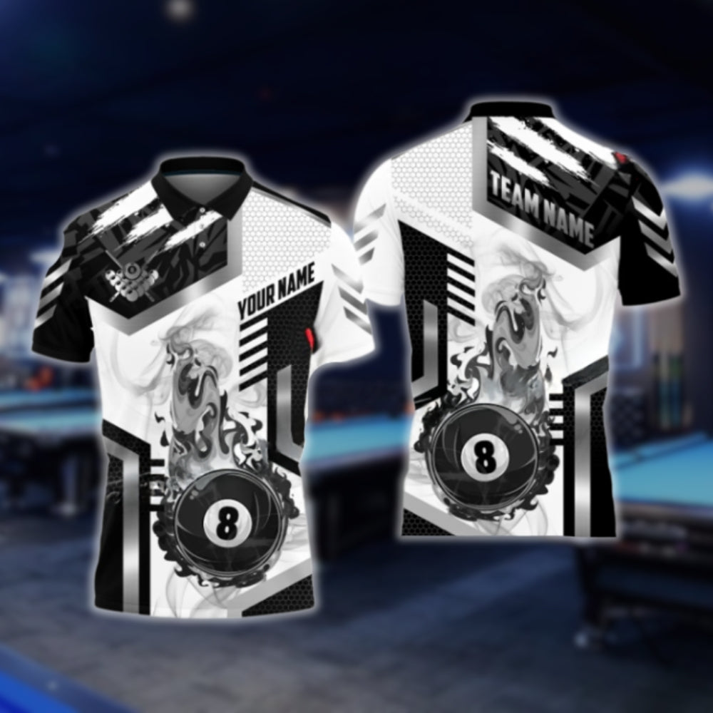 Custom Flame 8 Ball Mens Polo Shirt, Custom Flame Billiard Shirts BLD0071