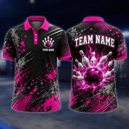 Personalized Thunder Bowling Mens Polo Shirts Black And Blue, Custom Thunder Bowling Team Shirts BE0241 BOW0084