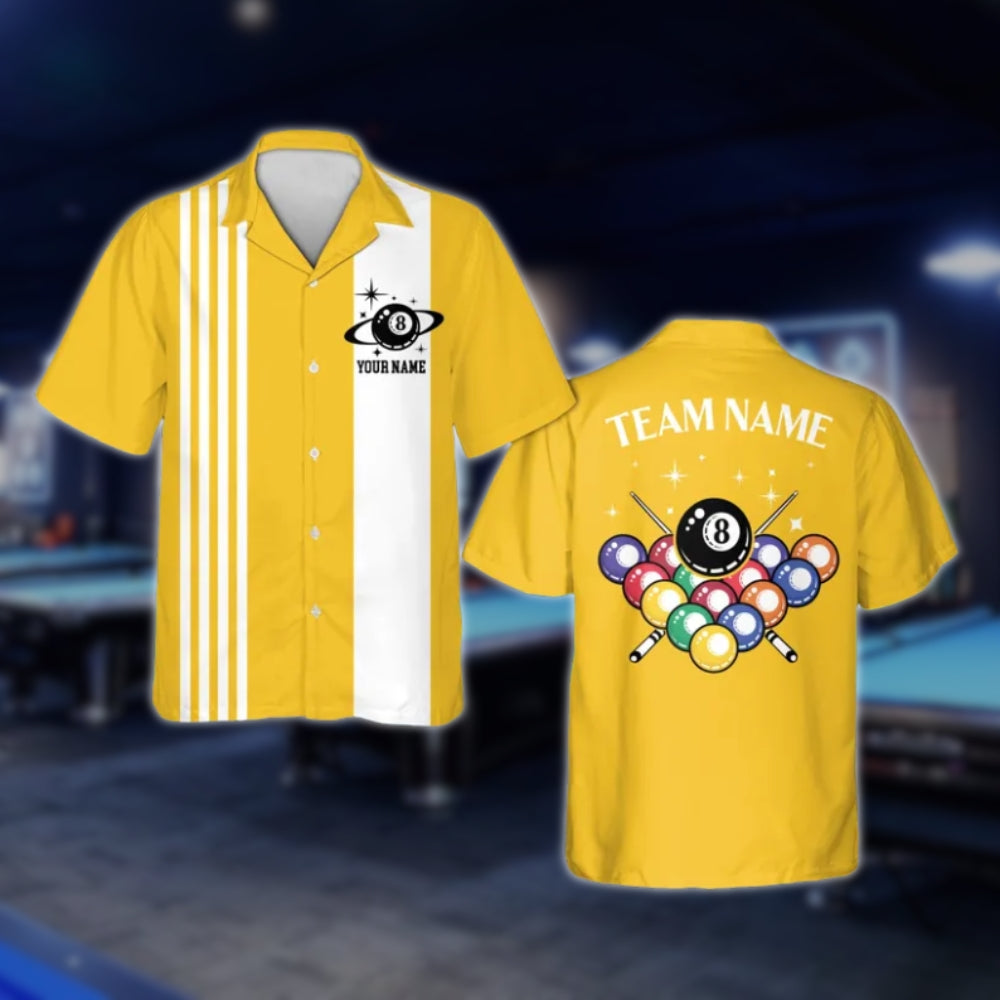 Custom Retro Black And White Billiard Hawaiian Shirt For Mens, Custom Retro Billiard Team Shirts BLD0088