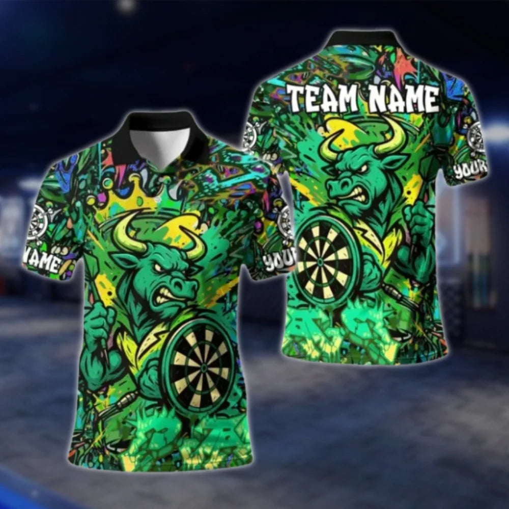 Custom Bull Red Graffiti Dart Mens Polo Shirt, Custom Bull Team Dart Shirts DAT0349