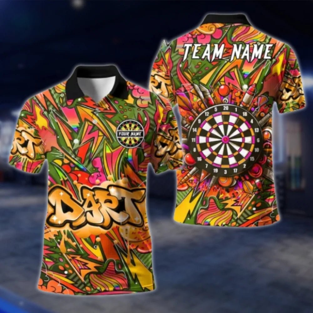 Custom Graffiti Blue Dart Polo Shirt For Men, Custom Team Darts Shirts DAT0400
