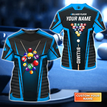 Blue Billiard Balls Custom Name 3D Short Sleeve T-Shirt Men's Board Shorts ORN0260