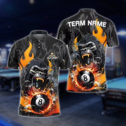 Custom Gorilla 8 Ball Billiard Men's Polo Shirts, Custom Gorilla Billiard Shirts For Team BLD0137
