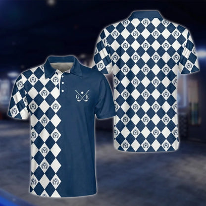 Personalized Initial Name Men's Argyle Golf Polo Shirt, Custom Argyle Golf Shirt Pink GOF0088