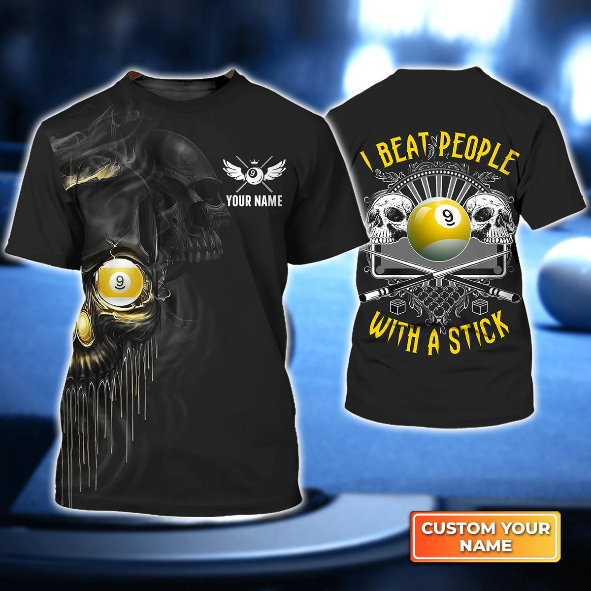 Billiard 9 Ball I Beat People With A Stick Custom Name 3D Short Sleeve T-Shirt Men's Board Shorts ORN0299