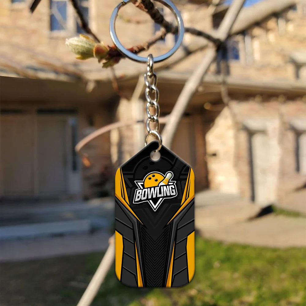 Bowling Pin And Bowl Ball Yellow Personalized Name 3D Keychain Gift For Bowler ORN0207