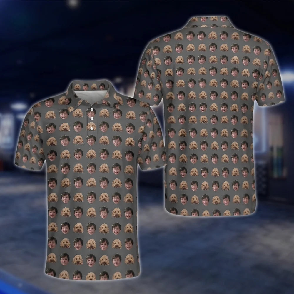 Custom Face Pattern Golf Polo Shirts For Men, Custom Photo Golf Shirts GOF0182