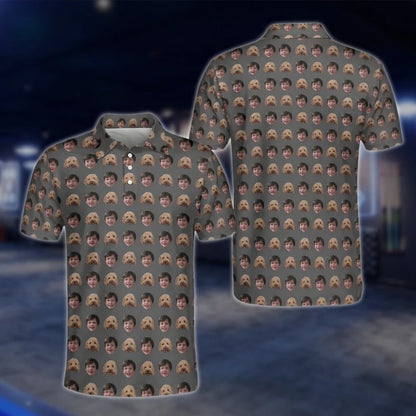 Custom Face Pattern Golf Polo Shirts For Men, Custom Photo Golf Shirts GOF0182