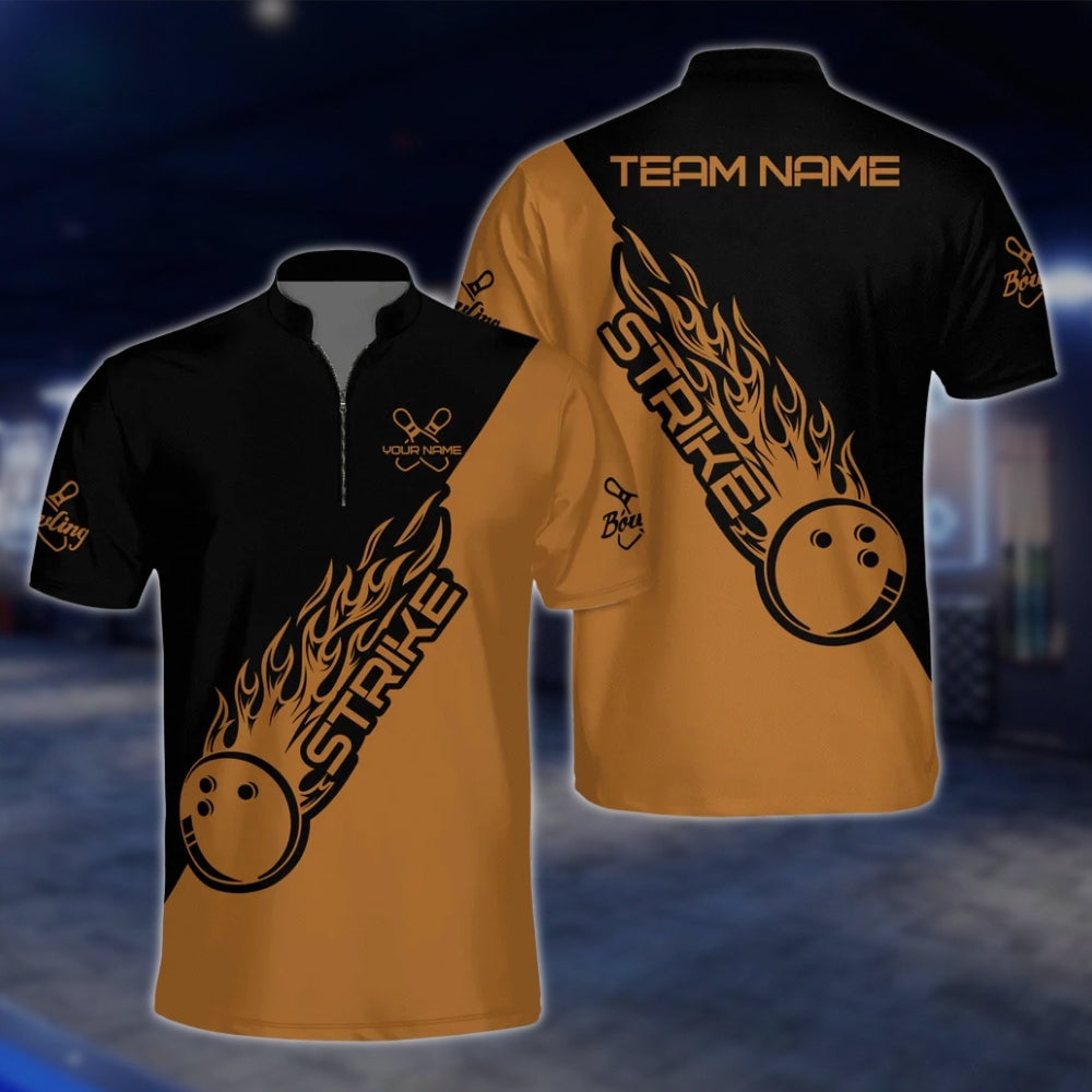 Custom Flame Ball Blue Black Bowling Mens Jersey, Custom Team Bowling Shirts BZ0129 BOW0455