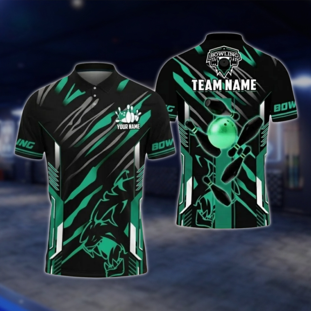 Personalized Black Gold Bowling Team Polo Shirt For Men, Custom Team Bowling Shirt BZ0802 BOW0104