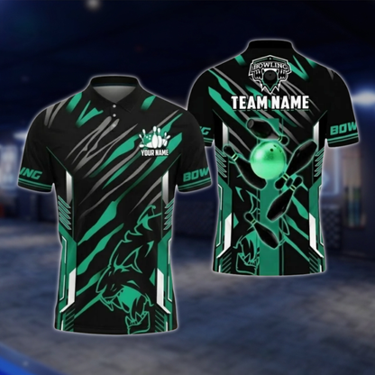 Personalized Black Gold Bowling Team Polo Shirt For Men, Custom Team Bowling Shirt BZ0802 BOW0104