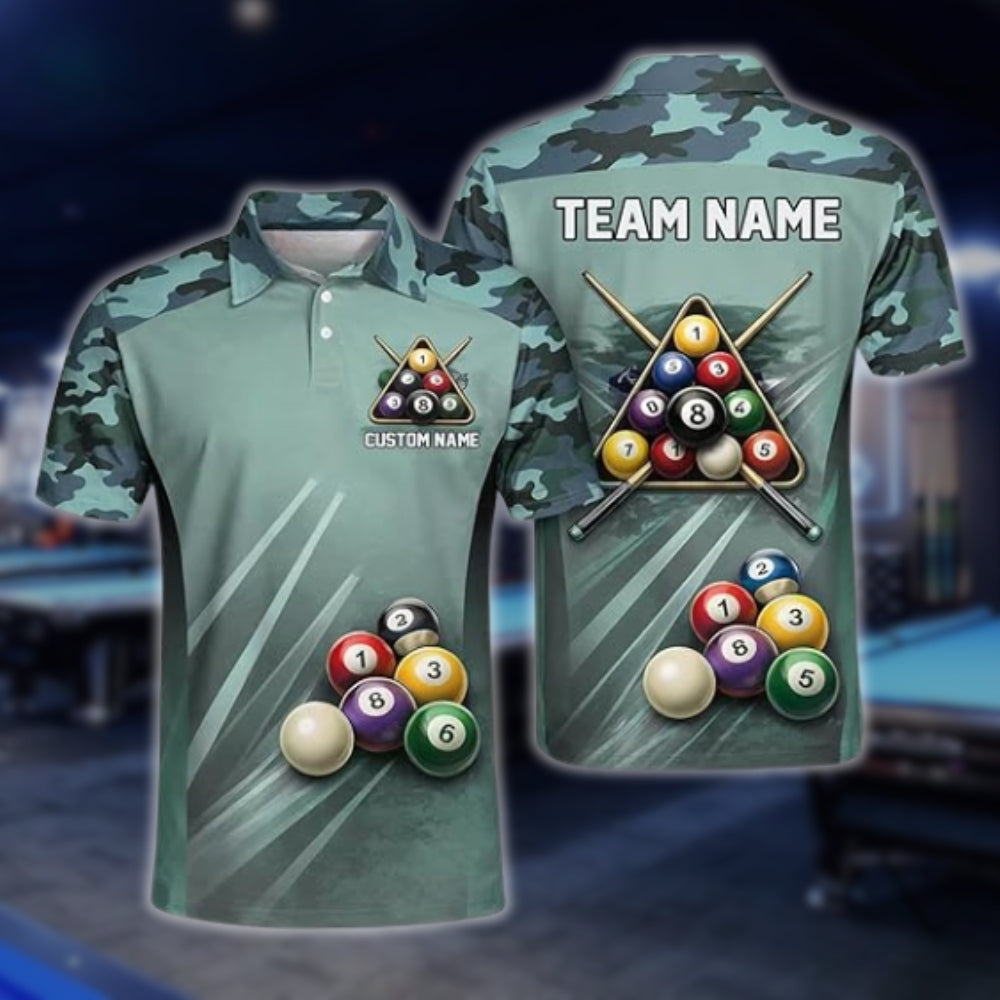 Custom Camouflage Billiard Polo Shirts For Men, Custom Camo Pool Billiard Team Shirts BLD0049