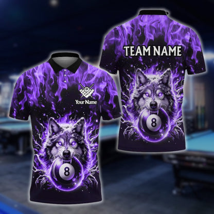 Custom Wolf 8 Ball Flaming Billiard Men Polo Shirt, Custom Wolf Billiard Team Shirts BLD0044