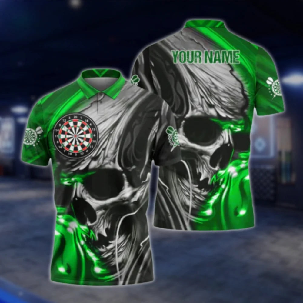 Custom Skull Dart Mens Polo Shirt Pink Grey, Custom Name Skull Dart Shirt DAT0470