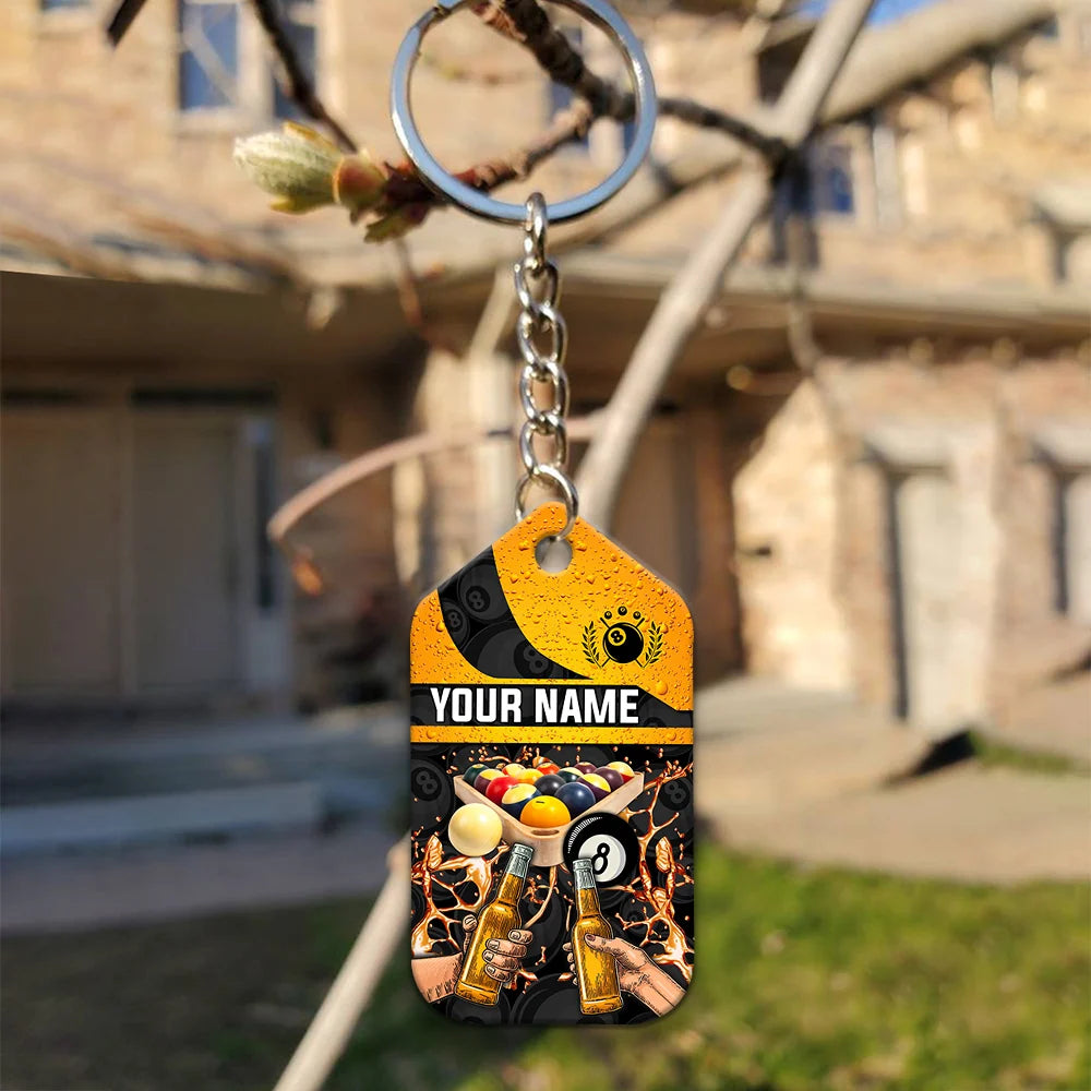 Pool And Beer That's Why I Am Here Personalized Name Keychain Gift For Billiard Players ORN0171