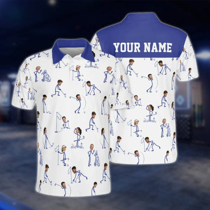 Custom Faces With Stick Figure Golf Polo Shirt Men, Custom Funny Golf Shirts With Photo GOF0065