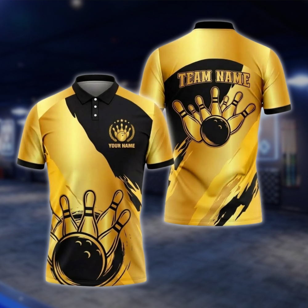 Personalized Silver Black Mens Bowling Polo Shirt For Men, Custom Team Bowling Shirt BZ0931 BOW0009