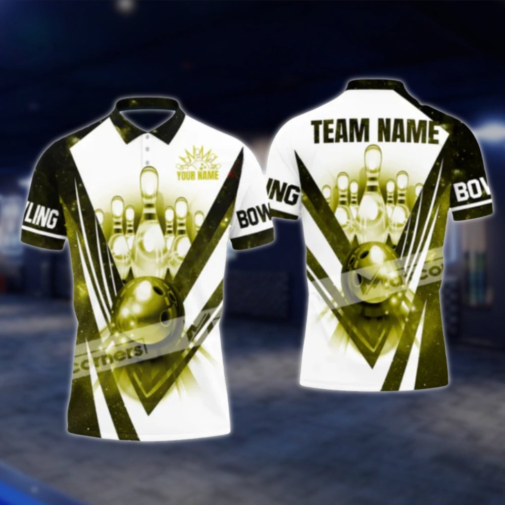 Custom Team Blue White Mens Bowling Polo Shirt, Custom Bowling Team Shirts BA0021 BOW0477