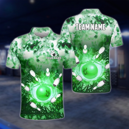 Personalized Mens Splash Purple Bowling Polo Shirt, Custom Bowling Team Shirt BZ0788 BOW0119
