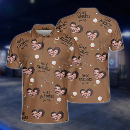 Custom Face Golf Partners For Life Golf Polo Shirts For Men, Custom Photo Couple Golf Shirts GOF0253