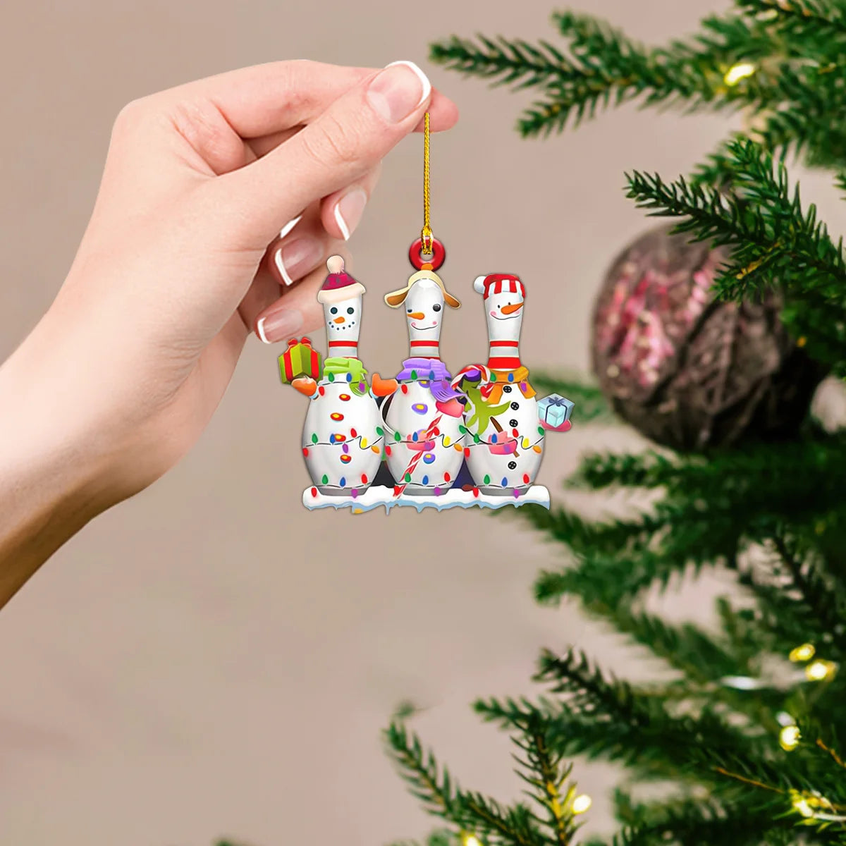 Good Looking Bowling Christmas Round Souvenirs Acrylic Christmas Tree Decoration ORN0091