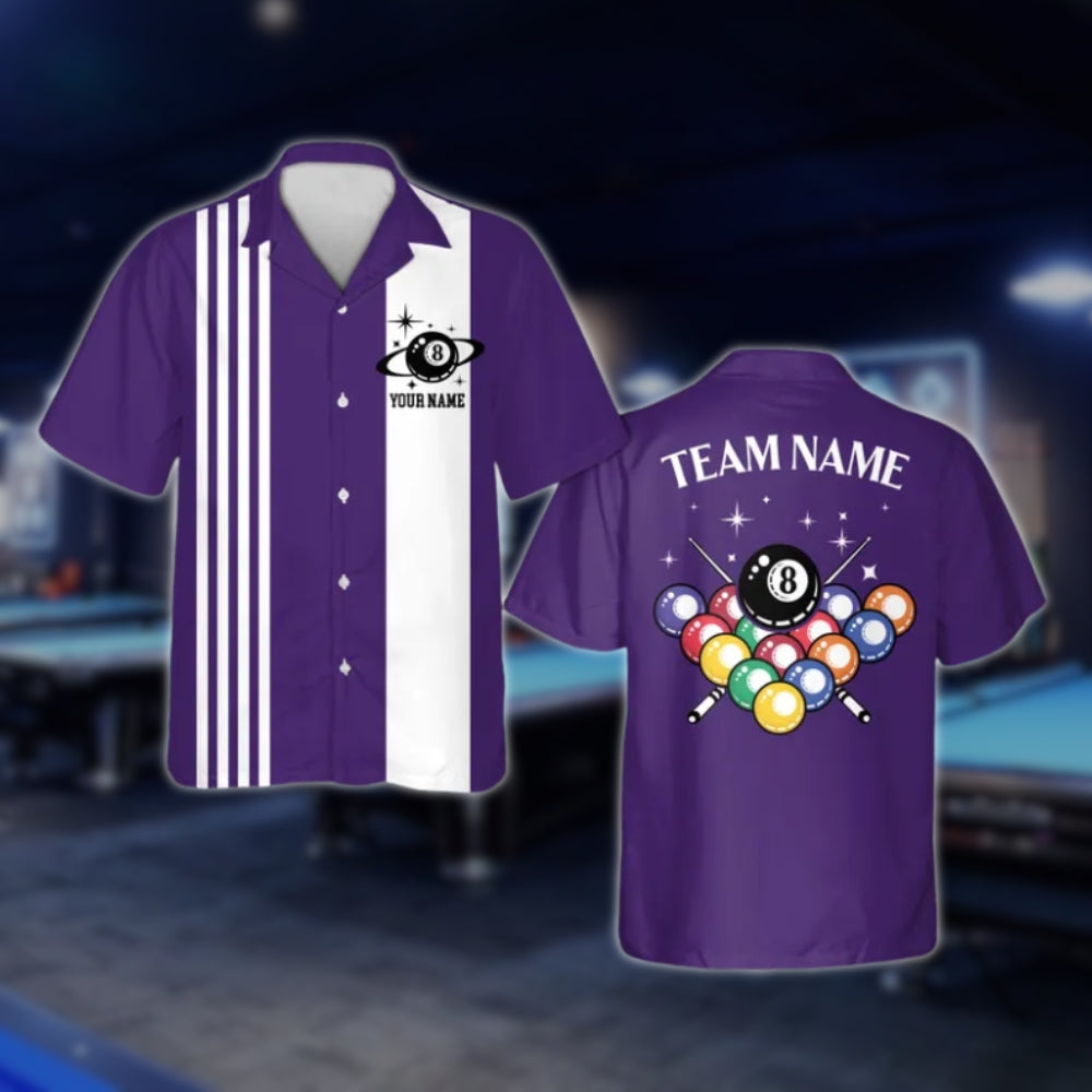 Custom Retro Black And White Billiard Hawaiian Shirt For Mens, Custom Retro Billiard Team Shirts BLD0088