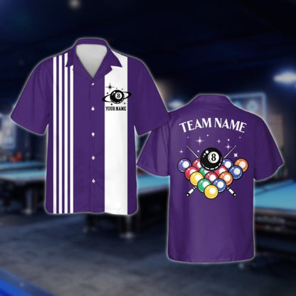 Custom Retro Black And White Billiard Hawaiian Shirt For Mens, Custom Retro Billiard Team Shirts BLD0088