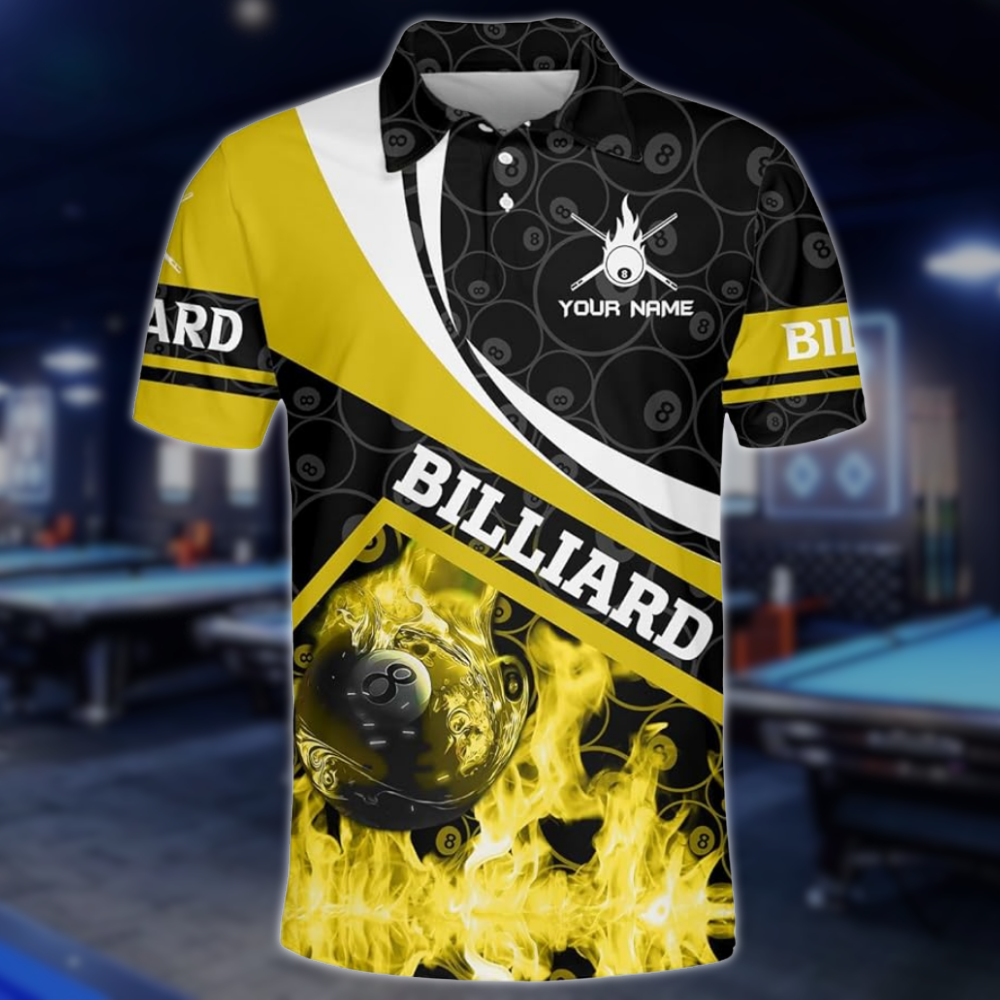 Custom Red Flame 8 Ball Billiard Men Polo Shirts, Custom Flame Billiard Shirts BLD0218