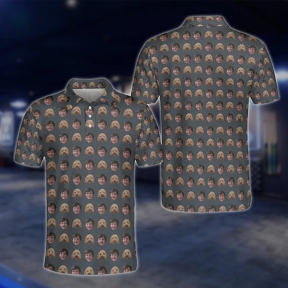 Custom Face Pattern Golf Polo Shirts For Men, Custom Photo Golf Shirts GOF0182