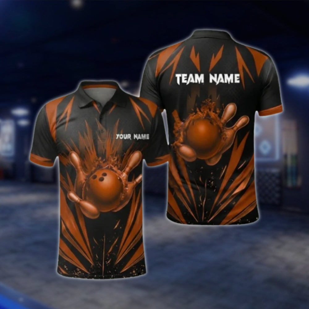 Black And Blue Custom Mens Team Bowling Polo Shirt, Custom Bowling Shirt For Team BZ0368 BOW0382