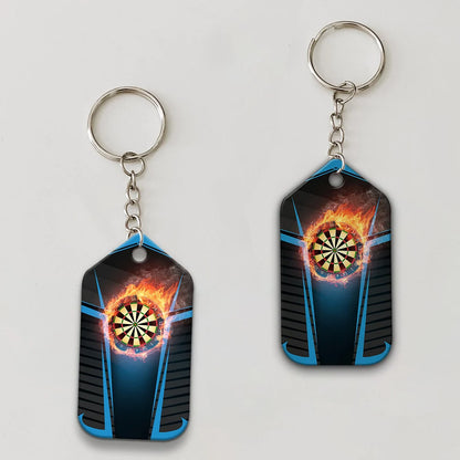 Darts Board In Flames Personalized Name 3D Keychain For Darts Team Player ORN0205