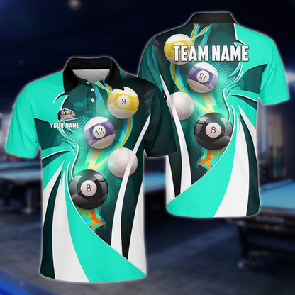 Custom Team Green Billiard Polo Shirt Mens, Custom Pool Billiard Shirts BLD0254