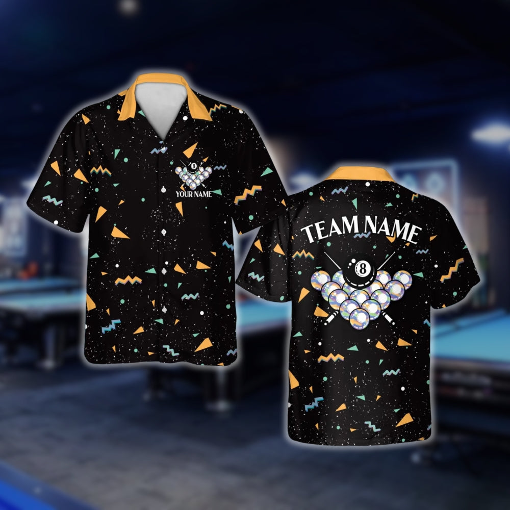 Custom Geometric 8 Ball Biiliard Hawaiian Shirt Mens, Custom Billiard Team Shirts BLD0073