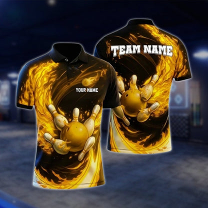 Custom Fire Ball Bowling Mens Polo Shirt, Custom Flame Bowling Shirts For Team BZ0331 BOW0389
