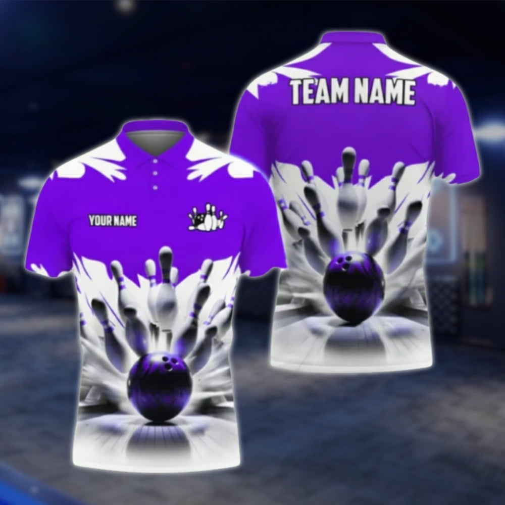 Custom Team Blue White Bowling Polo Shirts For Mens, Custom Bowling Shirts BA0024 BOW0375