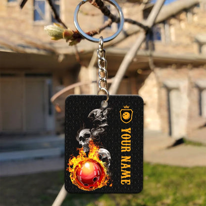 Bowling Skull Hello Darkness My Old Friend Personalized Name Keychain Gift For Bowler ORN0192