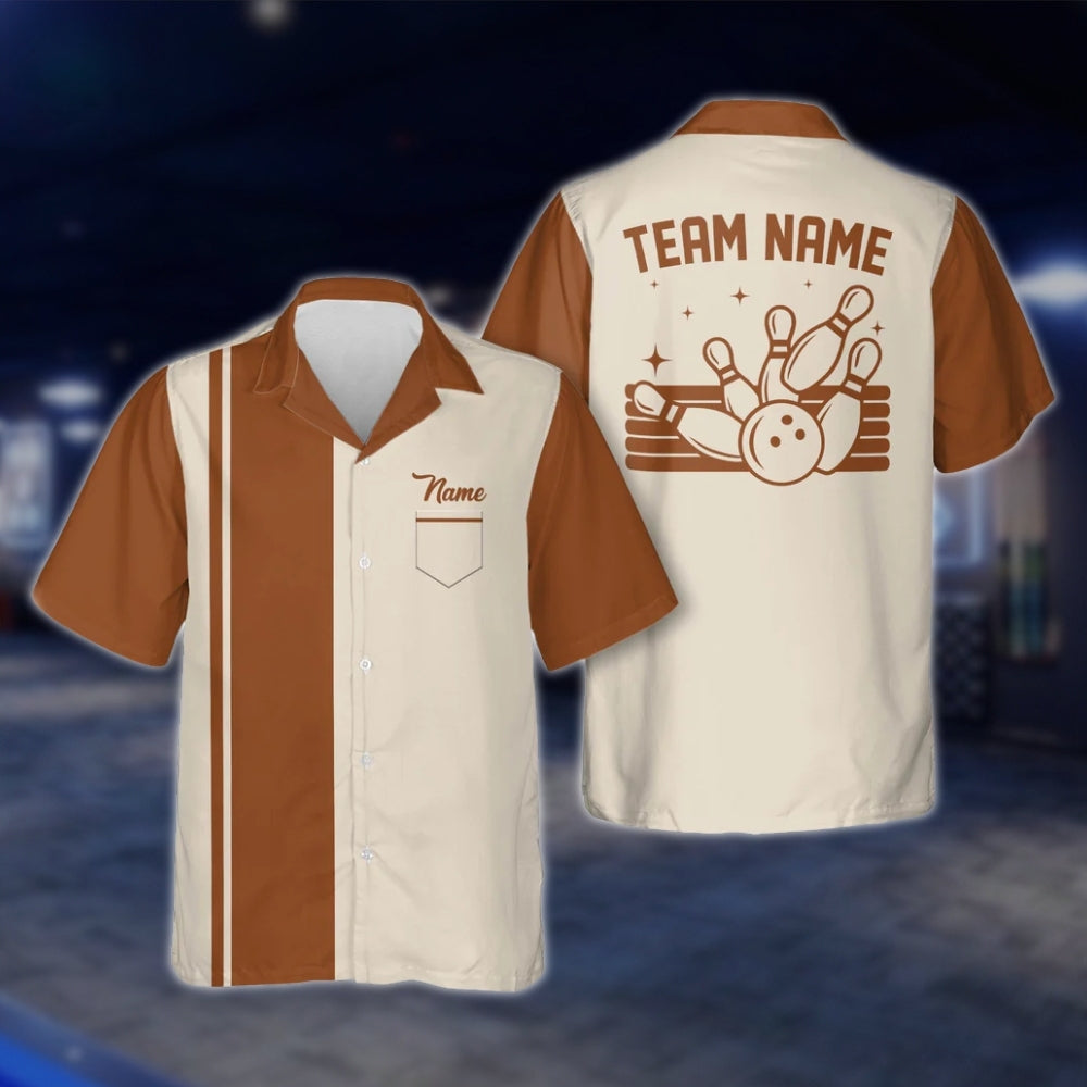 Custom Vintage Blue Beige Bowling Hawaiian Shirt For Men Women, Custom Vintage Bowling Team Shirts BE0008 BOW0370