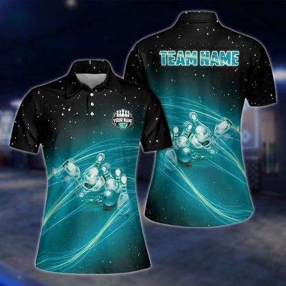 Custom Womens Team Blue Lightning Bowling Polo Shirt, Custom Bowling Team Shirts BW0157 BOW0244