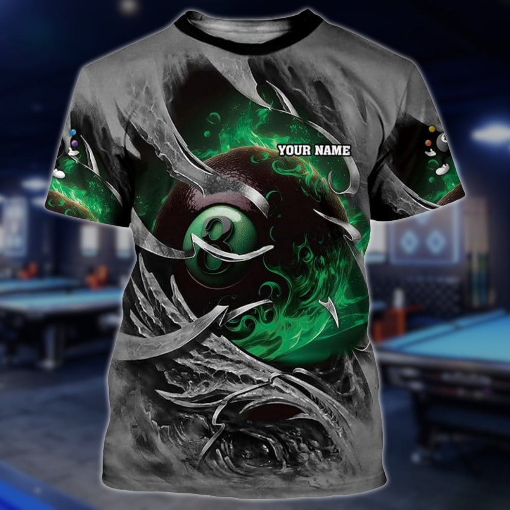 Custom Team 8 Ball TShirts For Men And Women, Custom Flaming 8 Ball Billiard Team Shirts BLD0272