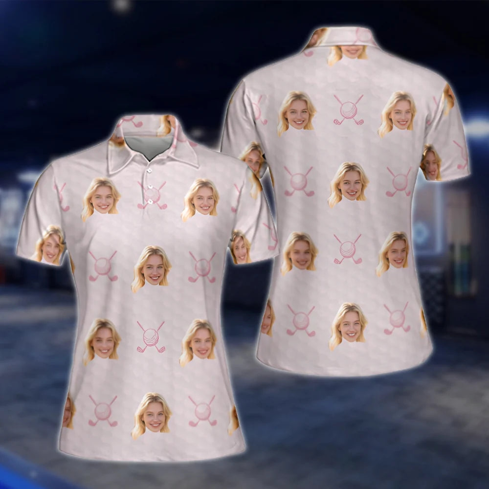 Custom Face Matching Couple Golf Polo Shirts, Custom Photo Matching Golf Shirts GOF0171